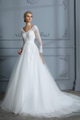 Wunderbar Gesticktes Festliches Brautkleid mit Natürlicher Taille aus Spitze