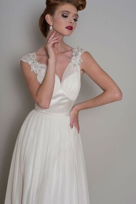 Robe de mariée naturel plissage de col en v jusqu'au sol avec perle