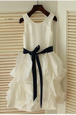 Robe de cortège enfant naturel longueur mollet avec fleurs avec chiffon a-ligne