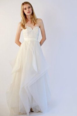 A-Line natürliche Taile Organza bodenlanges Brautkleid mit Herz-Ausschnitt mit Bordüre