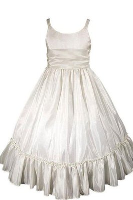Spaghetti Träger gerüschtes A-Line Blumenmädchenkleid mit Schmetterlingsknoten ohne Ärmeln