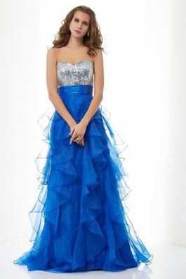 Vestido de Noche en Tul y Satén de Escote Corazón de con Lentejuelas