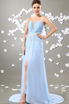 Robe de soirée avec perle avec chiffon fendu latérale col en forme de cœur