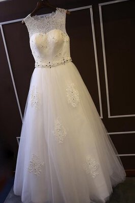 Abito da Sposa Senza Maniche Naturale Tondo A-Line in Pizzo in Tulle