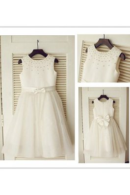 Tüll Normale Taille Ärmelloses Anständiges Blumenmädchenkleid mit Blume