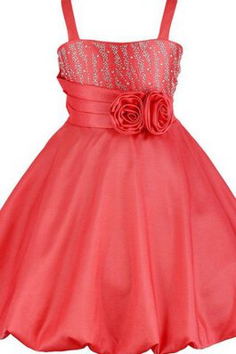 A-Line Perlenbesetztes bodenlanges Blumenmädchenkleid mit Blume aus Taft