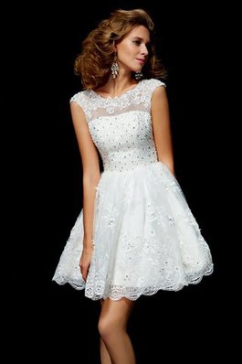 Abito Homecoming in Organza con Manica Corte Principessa con Applique Naturale