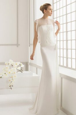 Abito da Sposa a riva con Increspature A Terra in Chiffon con Manica Corte Moderno