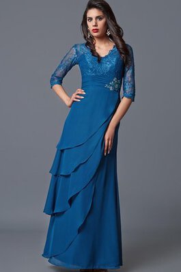 A-Line V-Ausschnitt drapiertes langes Abendkleid aus Chiffon mit Schichtungen