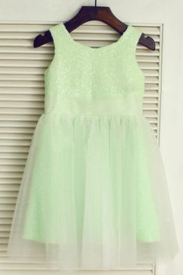Reißverschluss A-Linie Prinzessin Bodenlanges Blumenmädchenkleid mit Schaufel Ausschnitt