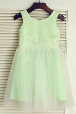 Robe de cortège enfant longue de princesse ligne a avec zip col u profond