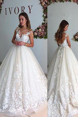 Robe de mariée vintage naturel elégant de traîne moyenne manche nulle