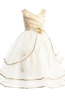 Robe de cortège enfant naturel a-ligne avec fleurs de col en v de princesse