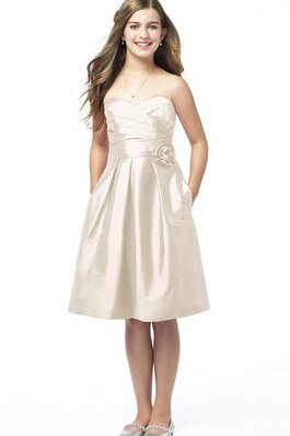 Robe demoiselle d'honneur ruché col en forme de cœur avec fleurs entrecroisé