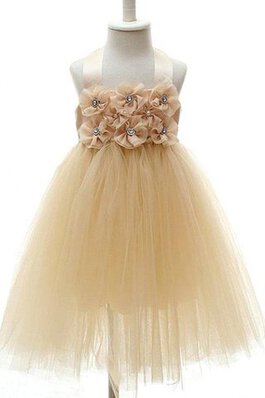 Robe de cortège enfant a-ligne dénudé en organza de tour de ceinture en haute avec fleurs