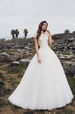 Robe de mariée plissé classique fermeutre eclair avec manche courte appliques