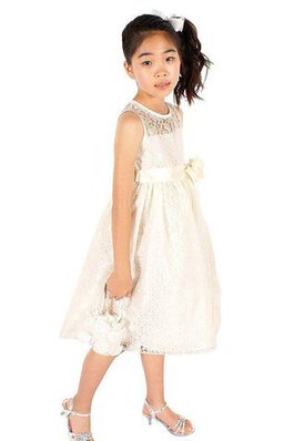 Robe de cortège enfant de tour de ceinture en haute avec zip elevé a-ligne avec nœud