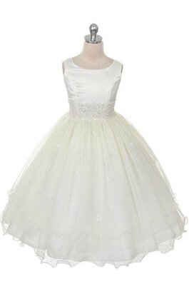 Robe de cortège enfant a-ligne de longueur à genou avec nœud à boucles encolure ronde