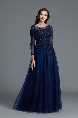 Abito mamma Sposa in Tulle con Maniche Lunghe A Terra con Perline A-Line