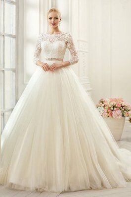 Abito da Sposa radiosa A Terra Profondo V-scollo con Perline Elegante con Maniche Lunghe