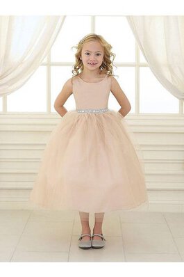 Abito da Cerimonia Bambini in Tulle con Perline Tondo con Increspature con Piega Naturale