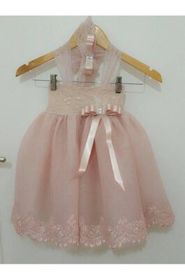 Organza knöchellanges Blumenmädchenkleid mit Applikation mit Rüschen