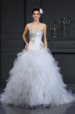 Empire Taille Ärmellos Vintage Brautkleid mit Rücken Schnürung mit Perlen