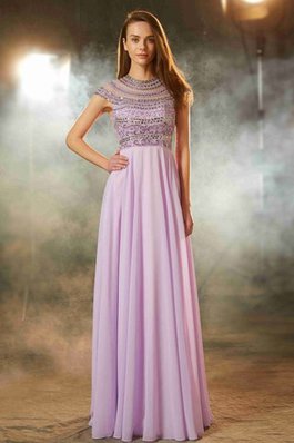 Chiffon A Linie Bodenlanges Abendkleid mit kurzen Ärmeln mit Perlen