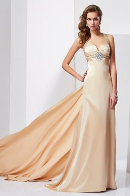 Robe de bal naturel longue de traîne courte de dos nu satin comme soie