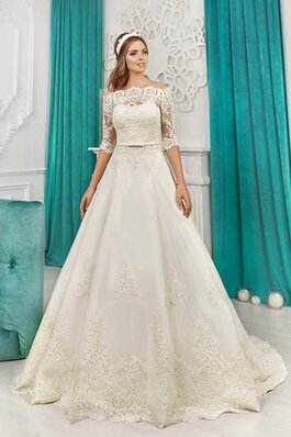 Abito da Sposa A Terra Fuori dalla spalla con Applique in Pizzo con Fiocco con Mezze Maniche