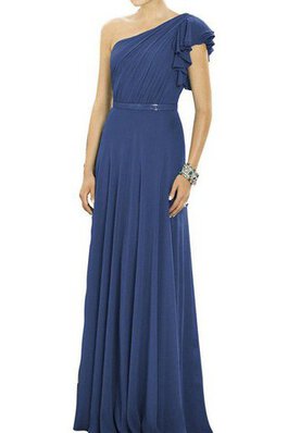 Robe demoiselle d'honneur a-ligne d'épaule asymétrique ruché manche nulle avec chiffon