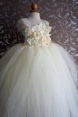 Empire Taille Tüll bodenlanges Blumenmädchenkleid mit Schleife mit Plissierungen