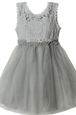 Abito da Cerimonia Bambini in Tulle Cerniera al ginocchio Senza Maniche con Piega con Fiocco
