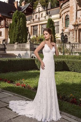 Robe de mariée v encolure longueur au ras du sol de traîne moyenne fermeutre eclair gaine