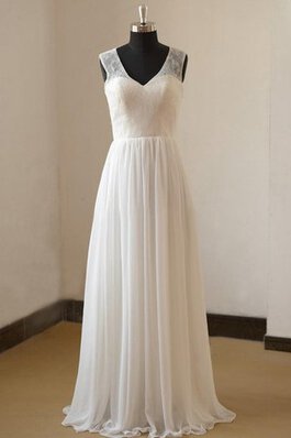 Robe de mariée naturel plissage charmeuse de col en v a-ligne