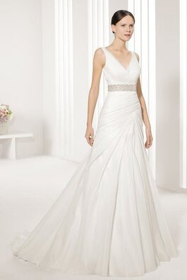 Abito da Sposa Asimmetrici Semplice V-Scollo con Fusciacca Lungo Naturale