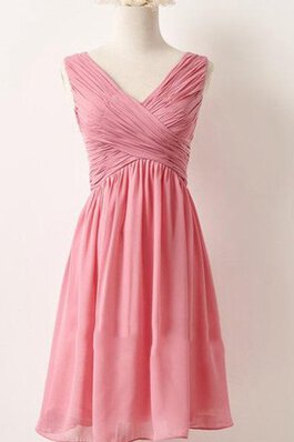 Robe demoiselle d'honneur facile ruché avec chiffon avec zip v encolure