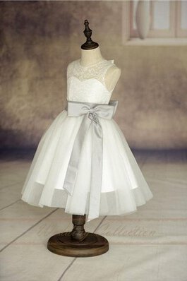 A-Line Duchesse-Linie Ärmelloses knöchellanges Blumenmädchenkleid mit Gürtel mit Bordüre