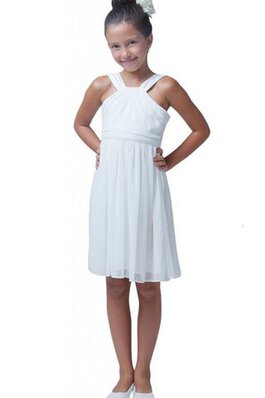 Robe de cortège enfant plissé a-ligne en chiffon avec sans manches de tour de ceinture empire