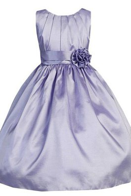 Robe de cortège enfant plissage a-ligne manche nulle avec nœud à boucles avec fleurs