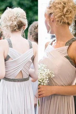 A-Line Breiter Träger Normale Taille Spaghetti Träger Brautjungfernkleid mit Perlen