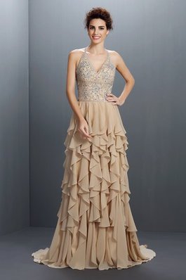 Robe de soirée naturel de princesse v encolure ligne a en chiffon