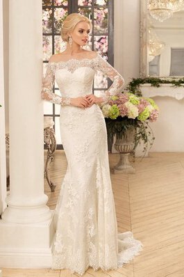 Robe de mariée romantique sans ceinture d'epaule ajourée appliques avec manche longue