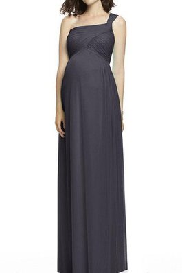 Robe demoiselle d'honneur a-ligne ruché jusqu'au sol d'épaule asymétrique en chiffon