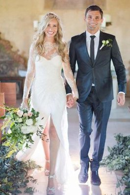Abito da Sposa Moderno Semplice sexy con Piega Spazzola Treno Lungo