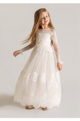 Abito da Cerimonia Bambini in Tulle decorato con Fiore in pizzo moda A Terra