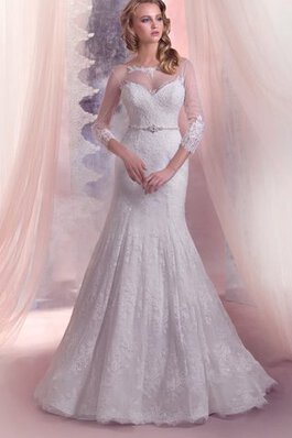 Robe de mariée de traîne mi-longue avec perle col en bateau de sirène cordon