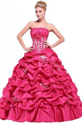 Abito Quinceanera con Increspature Allacciato con Fiore con Seghettato Senza Maniche Ball Gown