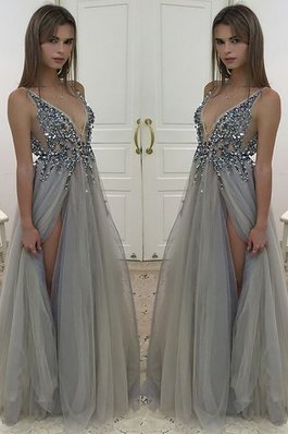 Abito da Sera Principessa Naturale in Tulle Lungo con Perline