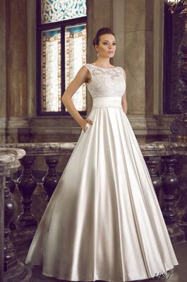 Modesto Vestido de Novia en Satén de Plisado de Hasta el suelo de Mangas Illusion